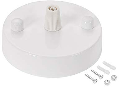 sourcing map Lampe Metall Deckenbaldachin mit Weiß Kordelgriff, Retro Licht Baldachin Satz, für Lampen Zubehör DIY, 80mm 3,15 Zoll Weiß