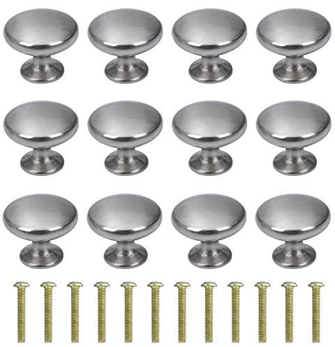 MengH-SHOP Schubladenknopf Runde Kabinett Knöpfe 30mm Moebelknopf mit Legierung Schraube für Schrank Schublade Küche 12 Stück Silber Gebürstet