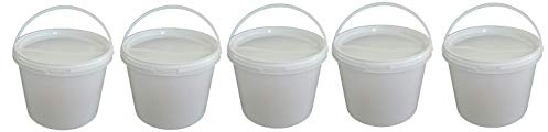 5 x 3 Liter Eimer mit Deckel, Weiß, stapelbar, lebensmittelecht, 5 Stück | Kunststoffeimer, Milch-/Vorratseimer, Honigeimer, Lebensmittelbehälter, Leereimer für Mehl, Wassereimer, Lebensmittelfreigabe
