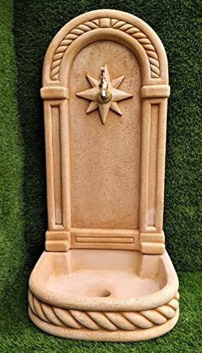 AnaParra Fuente Pared Modelo Poniente 37x32x77cm. para jardín|Hormigón Piedra |Incluye Grifo|Fuente Decorativa para Exterior| Peso: 30Kg| Color: Teja