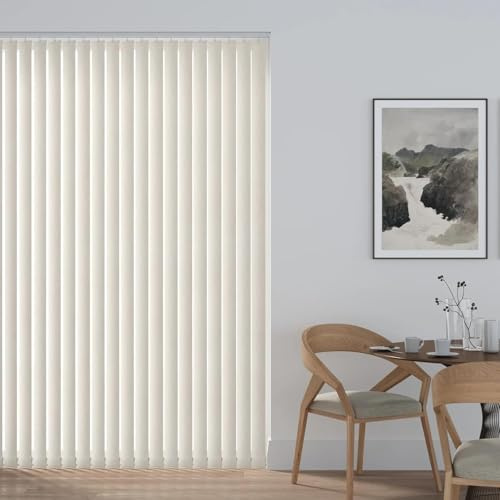 Made to Measure Vertical Blinds 89mm (3.5) Complete Set in Pacific Ivory | Vertical Window Blinds Up To 240cm (2400mm) Width x 130cm (1300mm) Drop | Light Filtering Rail & Slats for Home Kitchen