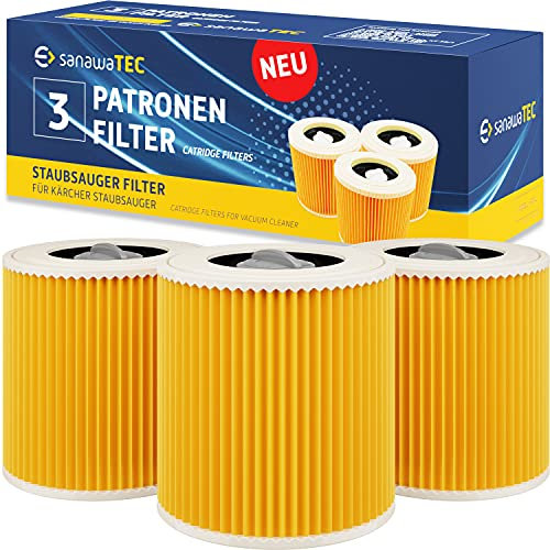 SANAWATEC 3x Filter für Kärcher Staubsauger Ersatz für Kärcher WD3 Filter kompatibel mit Premium WD2 WD 3 WD1 MV3 MV2 ersetzt 6.414-552.0, 6.414-772.0, 6.414-547.0 gegen Feinstaub/Gerüche