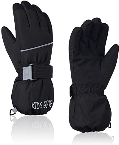 Kids Waterproof Winter Warm Snow Gloves Boys Girls Ski Gloves Toddler Mittens Windproof Black M