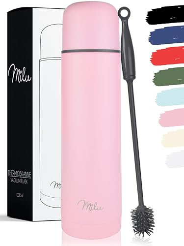 Milu Thermosflasche Thermoskanne Isolierflasche 1L, 750ml, 500ml - Isolierte Edelstahl Trinkflasche, 100% Auslaufsicher, Doppelwandisolierung (Rosa, 750 ml)
