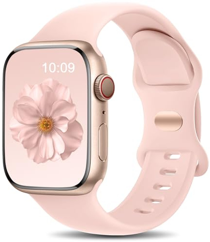 Charlam Silicone Sports Band for Apple Watch Strap 40mm 42mm 41mm 38mm | for iWatch Strap Series 11 10 9 8 7 6 5 4 SE 3 2 1, Waterproof Adjustable Band for Apple Watch Straps Women Men, Sand Pink