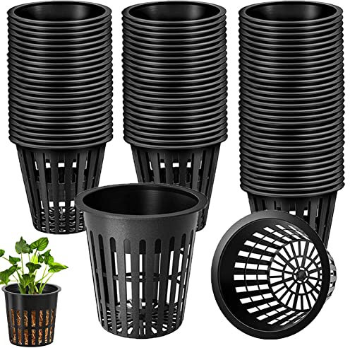 AISHOW 50 Stück Netztöpfe Hydroponik 8cm Wasserkultur Pflanzkorb Net Pot für Hydroponics Garden Töpfe Kunststoff Schwarz
