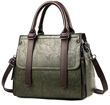 NICOLE & DORIS Damen Handtasche Retro Schultertasche Henkeltasche Groß Leder Frauen Umhängetasche Multifunktionale Tote für Büro Shopper Grün
