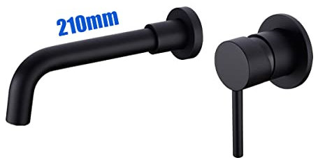 Robinet mitigeur de lavabo en laiton 21 cm avec bec pivotant encastré pour salle de bain Noir mat