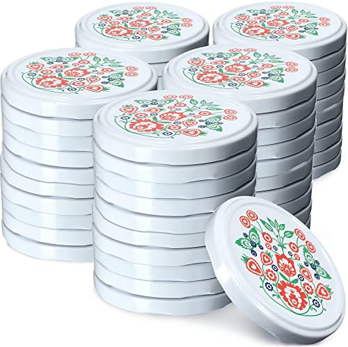 KADAX Jar Lids Ø 82 mm, Secure Metal Lids with Six Threads, Jar Seals Replacement, Twist Off Closure for Pickling and Preserving (Folklore, Set of 50)