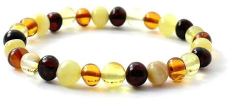 Amber Seven Baltischer Bernstein Armbänder | 14 Farben | 19 cm Größe dehnbar Unisex Armbänder | Rohbernstein-Armbänder | Perlen-Bernstein-Armband für Damen & Herren | handgefertigt (4 Colours)