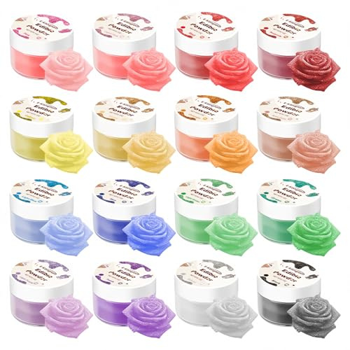 Essbarer Glitzerstaub, 16 Farben, zum Dekorieren von Getränken und Kuchen | Essbarer Glitzer für Erdbeeren, Fondant und Blütenpaste. Glitzerstaub, essbares Set zum Backen und Dekorieren