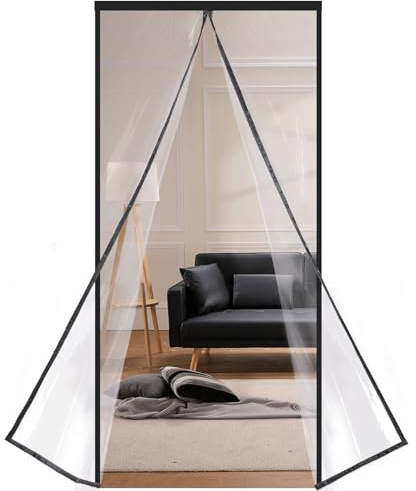 Risareyi Magnet Wärmeschutzvorhang Tür Transparent EVA 85x200cm, Schwarz | Türvorhang Thermo Kälteschutz Tür Thermovorhang Isolierung Kälteschutzvorhang für Klimaanlagen Haustür, 4cm Klettband Oben