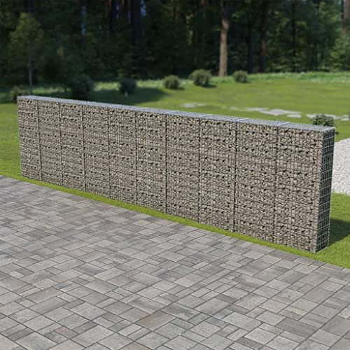 WIFESE Gabionenwand mit Abdeckung 600×30×150 cm Gabionen Zaun Steinkorb Gabione Gartenzaun Pflanzenwand Steingabionen Steingabione Gabionenkörbe Verzinkter Stahl