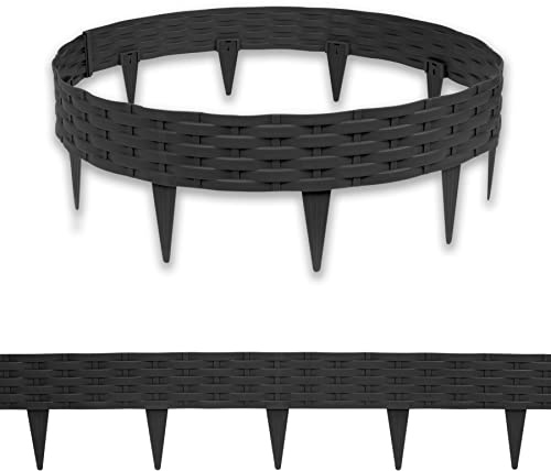 SUBTLETY 5m Beetumrandungen Kunststoff 5 Stück 100x20cm Rattan-Optik Beeteinfassung Rasenkanten Biegbarer Mähkante Beetbegrenzung Flexible Palisaden Wetterfest Beet Zäune für Garten (Anthrazit)