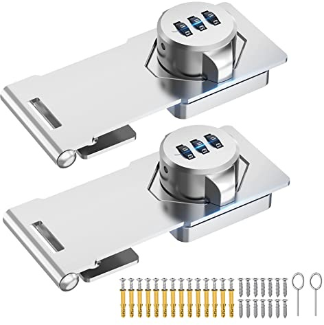 MeBantoo Household Cabinet Password Hasp Locks, Cabinet Locks with Combination, Door Security Slide Latch for Small Barn Doors, Bathroom, Outdoor, Garden (Silver - 2 Pack)
