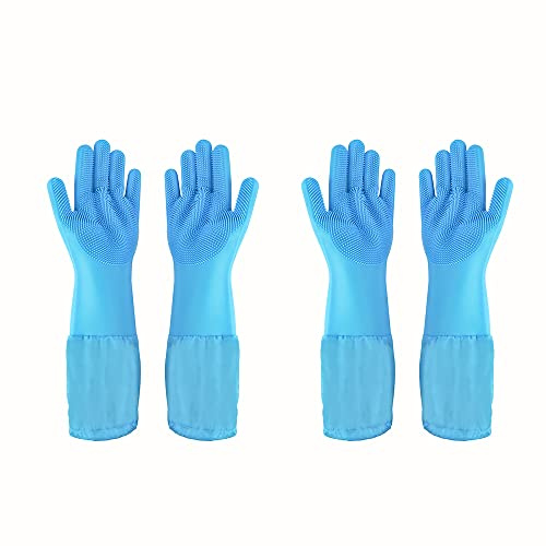 1TO3GO Haustierpflege-Handschuhe Tierhaarentferner Katze, Hundewaschhandschuhe Silikon Hitzebeständige Reinigungshandschuhe mit Hochdichte Zahnpflegehandschuhe für Hunde, Kaninchen,2 Paar (Blau)
