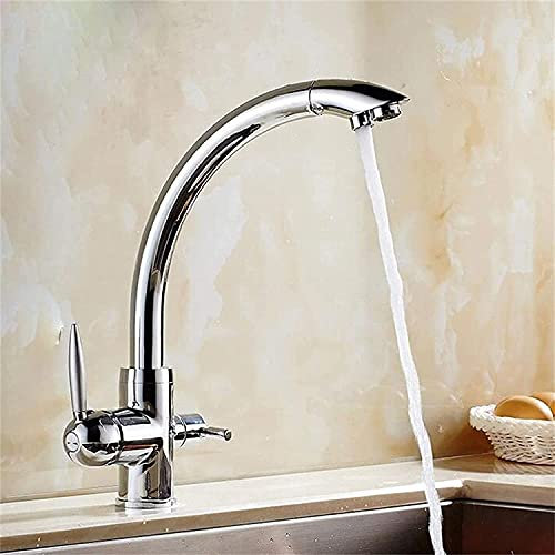 ANIFM Robinets de Cuisine pour évier ， Laiton pour Robinet de Filtre à Eau monté sur Pont de Cuisine Mélangeur d'évier à Trois Voies 3 Voies, Silver Comfortable Anniversary