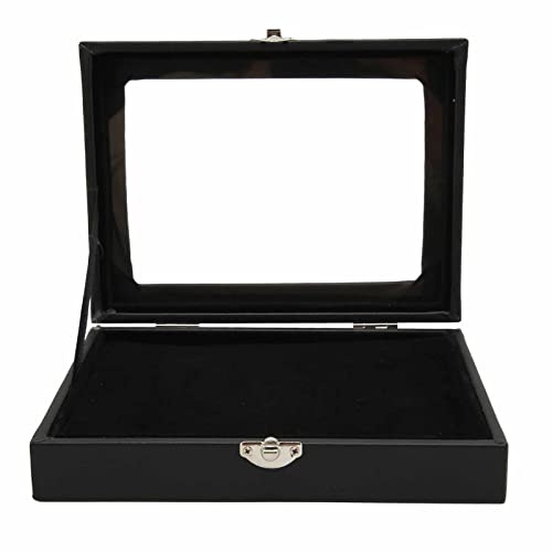 Asixxsix Caja de Exhibición de Pines a Prueba de Polvo, Caja de Exhibición de Colección de Pines de Cubierta de Vidrio Transparente, Caja de Exhibición de Joyería de Mesa para Medallas Militares (S)