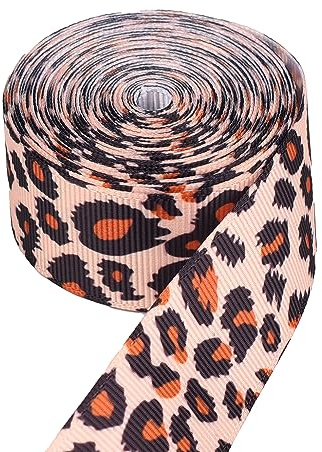 JNAWA 5 Yards Leopard Print Ribbon Cheetah Grosgrain Ribbon Decorative Fabric Ribbons for Gift Wrapping, DIY Crafts, Party Decoration, Hair Headbands Making(2.5cm)