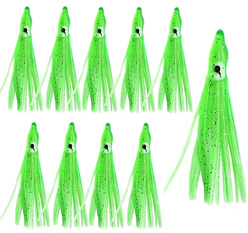 10 Stück Gummi Tintenfischköder, Weiche Octopus Schleppen Köder Künstliche Tintenfischröcke, 9cm Angelköder Leuchtend für Salzwasser Angeln Hecht