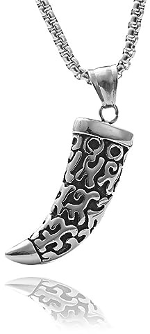 YAHOYA Afrika Stamm Ethnischer Stil Retro Herren Edelstahl Ochsen Horn Wolf Zähne Anhänger Kette Halskette Schmuck