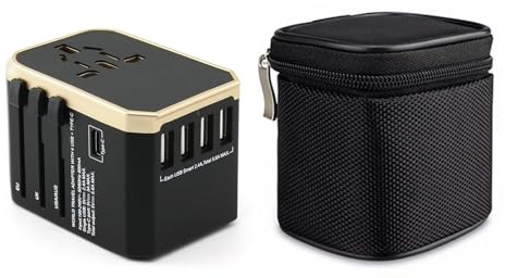VOZZTTI Universal Travel Adapter 4 Ports USB- Type C Charger Multi Plug Travel Adapter for Phones, Tablets & More