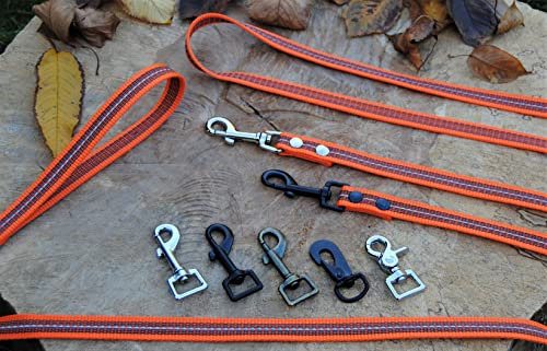 Leine gummiert + reflektierend 20mm x 3m orange Trainingsleine Schleppleine Fährtenleine (Karabiner: Schwarz, Ohne Schlaufe)