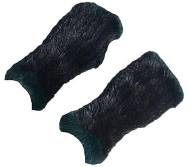 Damen Fell Gestrickte Fingerlose Handschuhe Fäustlinge Winter Fell Daumenloch Handschuhe, Schwarz EN8, 20 cm