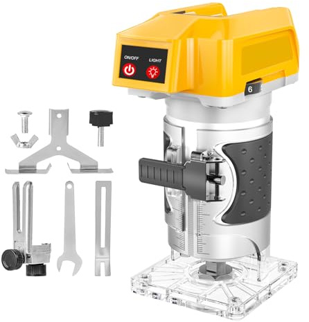 Cordless Wood Trimmer Laminator Router Joiners Tool Compatible with Dewalt DCW600B, Power Brushless Wood Router Table Tool, 10000-30000RPM with Chucks Collets 1/4,5mm and 8mm（Body only no Battery）