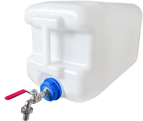 pokm toolsmarket - Wasserkanister mit 1/2 Hahn, Kanister für Trinkwasser, BPA-frei wasserbehälter, aus Kunststoff, Ideal für Camping, EU Produktion, Weiß