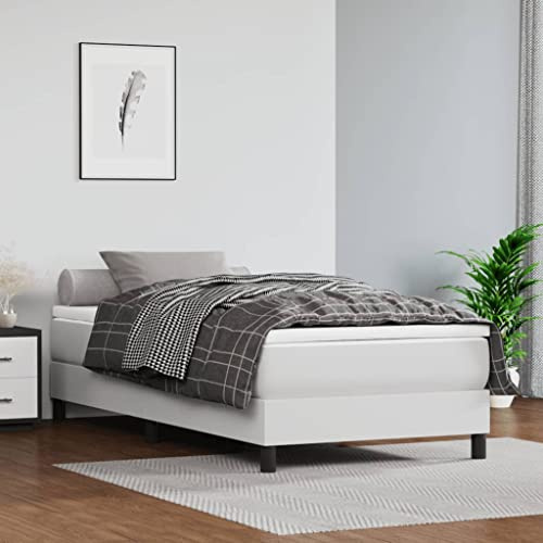 CKioict Palettenbett Modernes Bettgestell Jugendbett Boxspringbett mit Matratze Weiß 80x200 cm KunstlederGeeignet für Arbeitszimmer, Wohnzimmer, Hotel