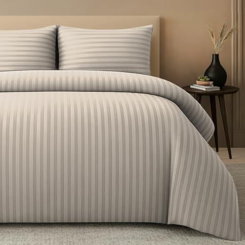 Pamposh Satin Stripe Super King Duvet Set - Premium Hotel Quality Quilt Cover Bedding Sets - Hypoallergenic Ultra Soft Microfiber Bed Linen