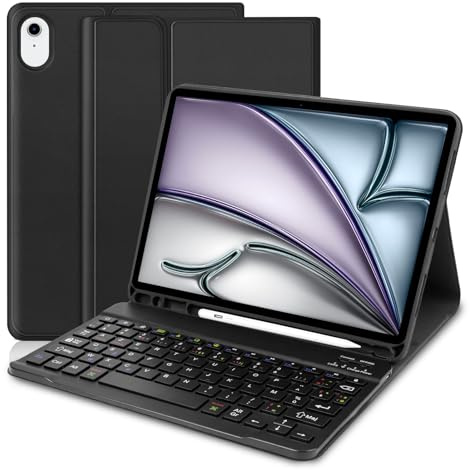 YUEJIDZ Étui Clavier Compatible avec iPad Air 11 Pouces M3 (2025)/ (M2) 2024, Magnétique AZERTY Français Clavier Coque pour iPad Air 5 2022/Air 4 2020 10.9(Stylet Non Inclus) ﻿