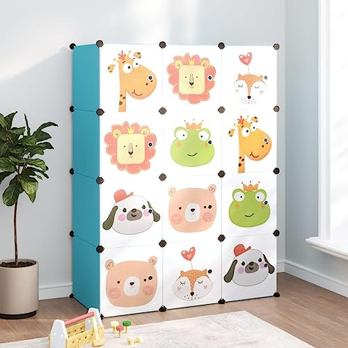 CINDERFUL Kinderschrank Modular mit 12 Würfeln Blau PP,