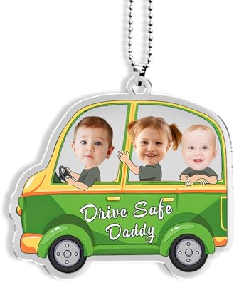 Personalisierter Auto Rückspiegel Anhänger Lustige Foto Autobehänge, Mit Name Text Gravur Rückspiegel Dekoration Vater Geschenke Für Das Erste Auto Söhne Töchter Deko Acryl Für Mama (style 6-3photo)