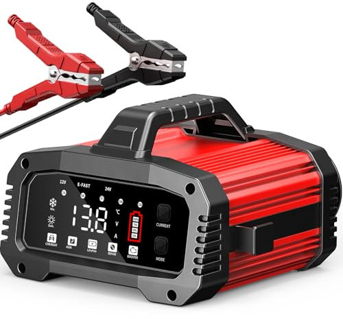 25A Auto-Batterieladegerät, mit Temperaturkompensation für Auto-, LKW-, Motorrad-, Rasenmäher-, Boots- und Marine-Batterien, rot