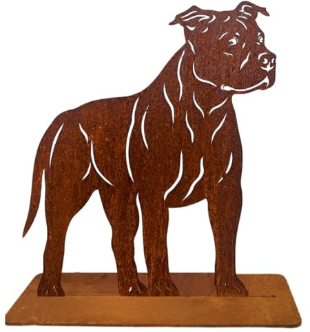 Terma Stahldesign Rost Hund American Staffordshire lebensgroß Metall Gartenfigur Handmade Germany wetterfest Gartendeko Tierfigur Grabdeko Geschenk