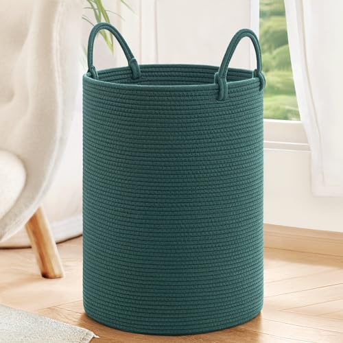 Laundry Basket, Laundry Hamper, Dirty Clothes Basket, Woven Rope Storage Baskets, Baby Hamper for Nursery, Blanket Baskets Living Room, Toys Storage Toys Bin, 35 x 50 cm, Green