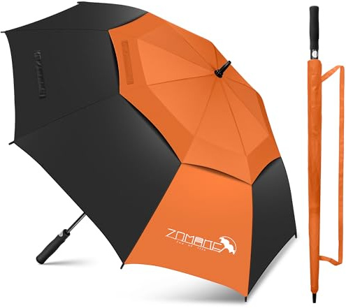 ZOMAKE Stor Golfparaply 62 Tum,XL Golfparaply Stormresistent Stor Automatisk Öppen,Paraply Extra Stor För 2-3 Personer Dubbeltäckt Ventilerad,Golf Paraply För Kvinnor Män(Orange-Svart)
