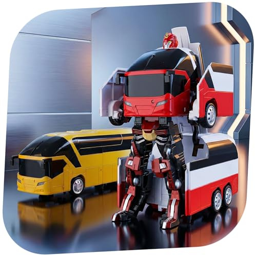 RC ferngesteuerter XXL Roboter-Bus 41 cm Modellbau Maßstab 1:18, 2.4 GHz ferngesteuert, Transformation per Knopfdruck, inkl. Akku und Ladekabel, LED, Sound, Tanzfunktion für Kinder u. Erwachsene, RTR