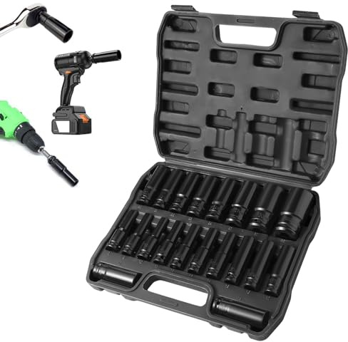 Putentfun Schlagschrauber Nüsse Set,20 Stück Sechskant Stecknüsse,1/2 Sechskant Kraft Stecknuss Satz,8-32mm Metrischer Antrieb Werkzeug Set,für Autoreparaturen Reifenwechsel