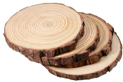 JIEHIN 4 Stück Holzscheiben 20-23 cm Durchmesser, Runde Baumscheiben Holz Log Scheiben, 2 cm dick Natur Holzkreise Holzscheiben zum Bemalen, Kunstprojekte, Weihnachtsschmuck und Bastelarbeiten