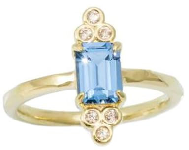 Epinki Echt Schmuck Verlobungsring 14K Au585 Gold, Klassiker Antragsring Gelbgold 585 Bandringe mit Topas Blau Smaragdschliff für Damen, Gr.51 (16.2)