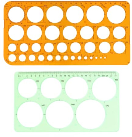 JchEnye 2er-Pack Kreisschablonen, Kreisschablone mit 36 Kreisen und 7 Kreisen, Kreislineal zum Zeichnen, Zeichenhilfe, Quilting-Schablone, Transparent Orange