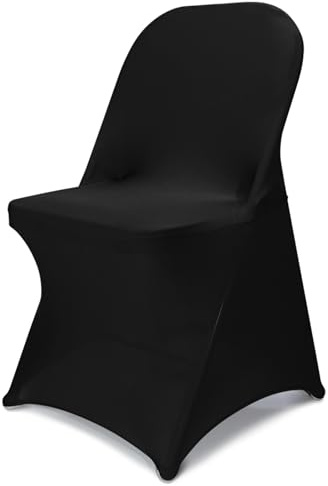 AZAMIA Stretch Folding Chair Covers Spandex Chair Covers Protector for Wedding Party Dining Banquet, Washable Universal Fitted Chair Slipcovers for Celebration Birthday (Black, 10pcs)