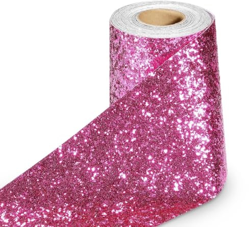 Stickyart Glitter Wallpaper 10cmX400cm Hot Pink Sequins Sparkle Wallpaper Border Roll Self Adhesive Glitter Contact Paper Removable Sparkly Wall Paper for Bedroom Girls Room Classroom Bulletin Board