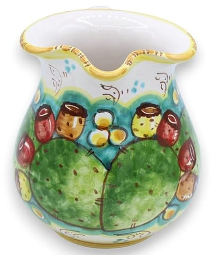 Cannata Siciliana, Jarra de cerámica Caltagirone, con Diferentes Opciones de tamaño (1ud) decoración de Hoja de Tuna - Talla Grande