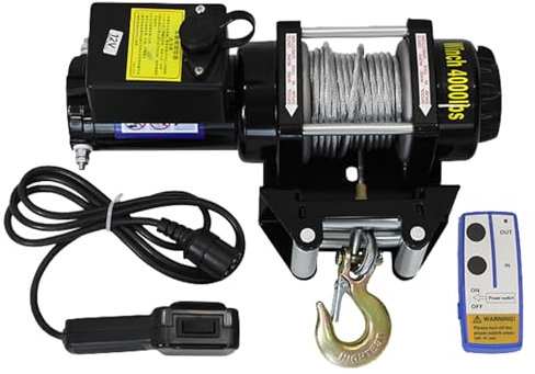 VNATWGOO Cabrestante EléCtrico Resistente Al Agua De 3000 LB A 4000 LB, Cabrestante para AutomóVil De 12 V/24 V con Control Remoto Doble, para RecuperacióN Todoterreno, Rescate En Arena,4000lb-12V