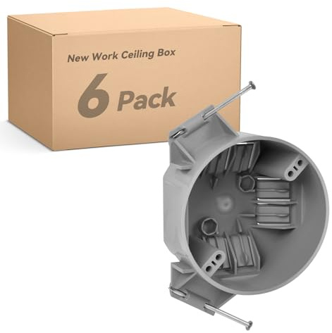 Togalonn 20 Cubic Inch New Work Ceiling Electrical Box, Round Electrical Box for New Construction, PVC, UL Listed, 6 Pack
