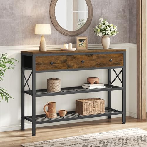 FAVOOSTY Tavolo da Console con Ripiani e Cassetti, console ingresso,tavolo ingressotavolino, terminale per divano, 101 x 29,50 x 76,50 cm, per Ingresso, Corridoio, Soggiorno, Camera da letto